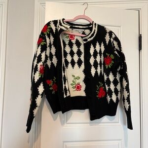 Black and white cardigan with roses